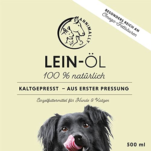 Annimally Leinöl für Hunde 500ml - Leinöl Hunde kaltgepresst reich an Omega 3 & 6 Fettsäuren & Vitamin B -Barf Öl für Hund, Katze und Pferd geeignet Reines Naturprodukt aus Deutschland - Leinöl Hund