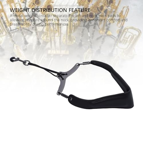 Gavigain Saxophone Strap Neck Support Adjustable, Soft PU Leather, Breathable, Ergonomic Comfort for Alto, Tenor, Bass Saxophone and Clarinet Players (Black)