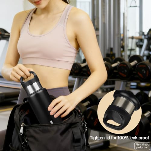 Image of BJPKPK Insulated Water Bottle 32OZ Stainless Steel Water Bottle with Handle Double Walls Vacuum Insulated BPA Free Flask, Black