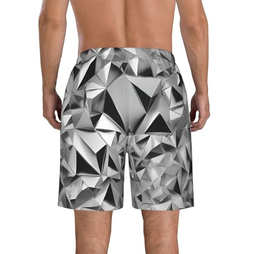 Silver Geometric Figure Print Beach Casual Shorts for Men,Summer Swim Trunks,for Surfing,Running,and Everyday Wear3