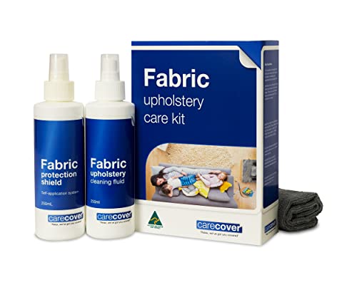 Care Cover Fabric Upholstery Care Kit. Clean and Protect Fabric Furniture. Prevent Stains. Clean Dirt, Grime and Spills. 1 x 250mL Spot Cleaner, 1 x 250mL Fabric Protector, 1 x Reusable Microfibre Cloth