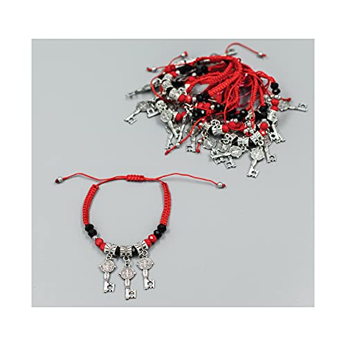 12 Pieces Red Rope Bracelet 7 Knots St Benedict Blessing Bracelet, catholic gift, St Benedict key charm, first communion gift - RED2