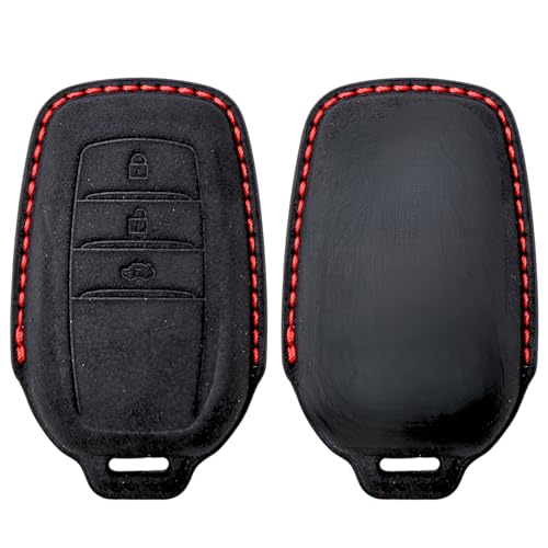 Image of KMH Alcantara Key Cover Compatible with Toyota Fortuner | Fortuner Legender | Innova Hycross 3 Button Shell Case Holder Full Key Protector Smart Keycover (D3) Black - Pack of 1