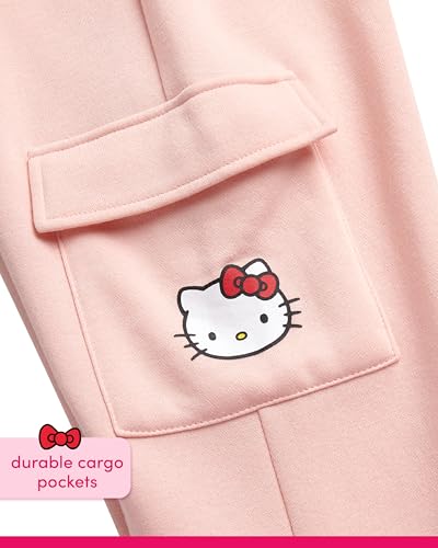 Image of Hello Kitty Girls Pants Set - 2 Piece Girls Sweatshirt Hoodie and Cargo Sweatpants Matching Set with Pockets (2T-12)