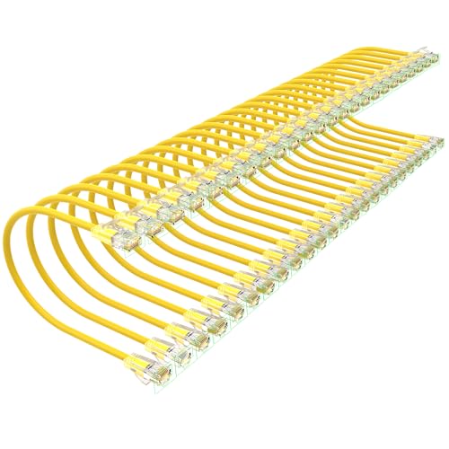 Image of Cat 6 Patch Cables 3 feet (24Pack), Slim Cat6a Ethernet Patch Cable 10Gbps 550Mhz, UTP Pure Copper Patch Cables Cat6, Flexible Thin Cat6a Patch Cable for Network Devices Setup, Yellow