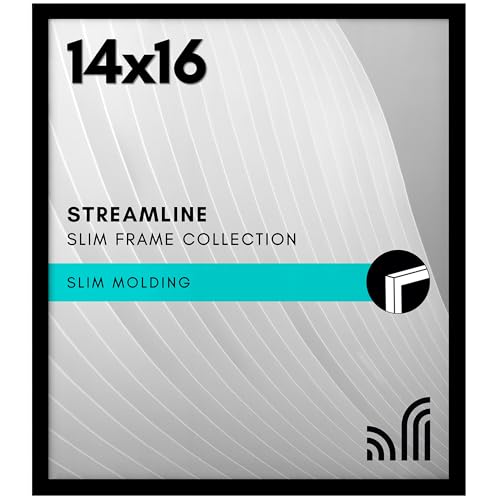 Americanflat 14x16 Picture Frame with Polished Plexiglass - Streamline Collection - Thin Border Picture Frame for Wall Display - Hanging Hardware Included - Black