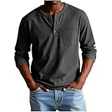 UHouse Henley Shirt Herren Langarm Freizeit Langarmshirt mit Brusttasche Longsleeve mit Knopfleiste Sport Tshirt Männer Fischerhemd Einfarbig Pullover Mode Longshirt Golfshirt Schwarz M