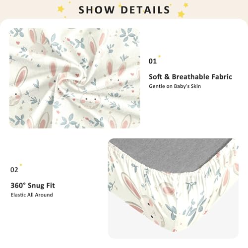 Drap de lit bébé coton blanc de qualité supérieure avec imprimé délicat de lapin - 6
