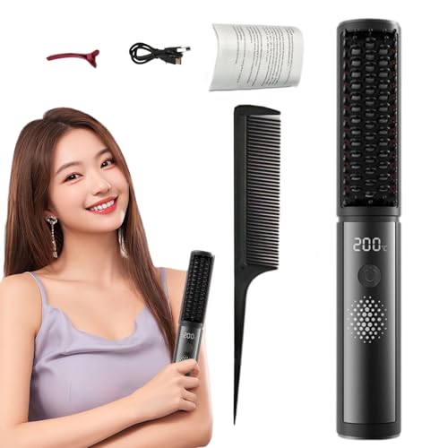 Cepillo Alisador De Pelo Sin Cable | Peine Térmico | 4 Temperaturas Calentamiento Rápido Cabello Liso Brillo Natural para Mujer y Niña Uso Doméstico y Viaje