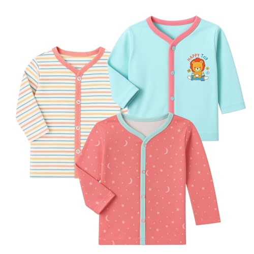 Image of EIO New Born Baby Clothes 0 | Soft Cotton Jablas for New Born | Front-Open Baby Tees for Boys & Girls Pack of 3 Newborn Clothing Set