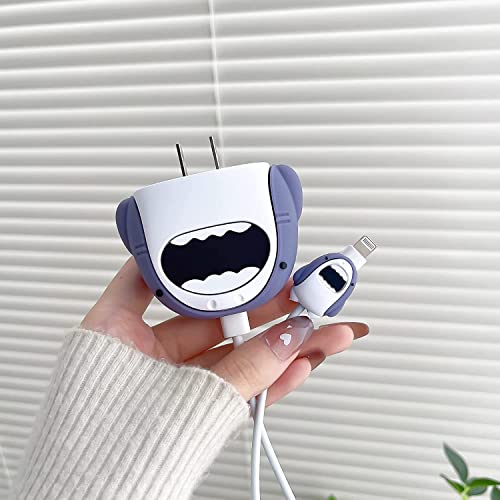Image of Cartoon 3D Design Protective Case for 18W 20W iPhone 14 13 12 11 Pro Max Fast Charging Cable Adapter Charger, Cute Cartoon Lightning Data Cable Case for iPhone Charger Shark