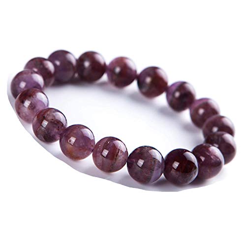 Bracelet perles naturelles violettes rouges 12mm de prestige fait main