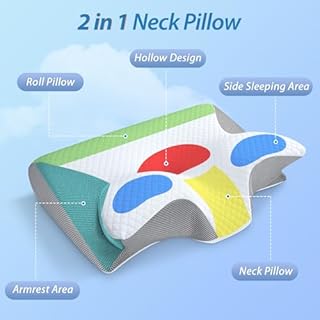 HOMCA Memory Foam Pillow, 2 in 1 Cervical Pillow for Neck Pain Relief, Ergonomic Neck Support Pillows for Side Back Stomach Sleepers with Breathable Pillowcase (Gray)