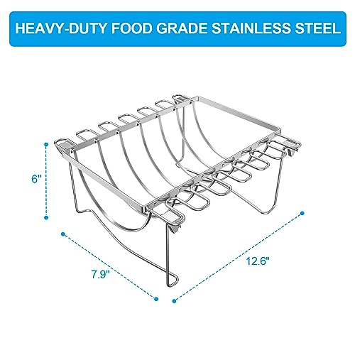 Image of SafBbcue Thanksgiving 3 in 1 Grill Rib Racks & Chicken Leg Holder, Smoker Accessories Rack Holds 1 Whole Chicken, 12 Slots Chicken Leg, 6 Large Ribs Turkey Rack Chicken Leg Rack for Thanksgiving