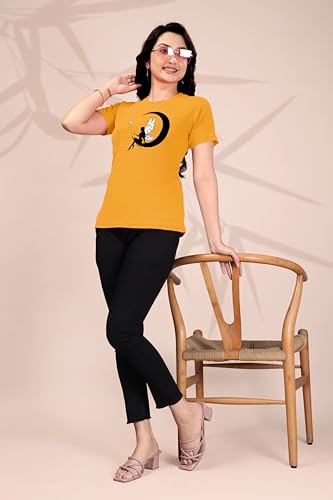 Image of Women Round Neck Printed Cotton Blend Regular Fit T-Shirt