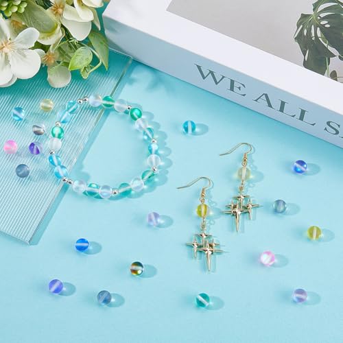 SOFPLATE 1 Box 100Pcs 8mm Moonstone Glass Bead Bulk Matte Crystal Beads 8mm Frosted Colorful Mermaid Round Glitter Shiny Aurora Loose Spacer Bead for Bracelets Jewellery Making DIY Crafts Supplies - Image 4