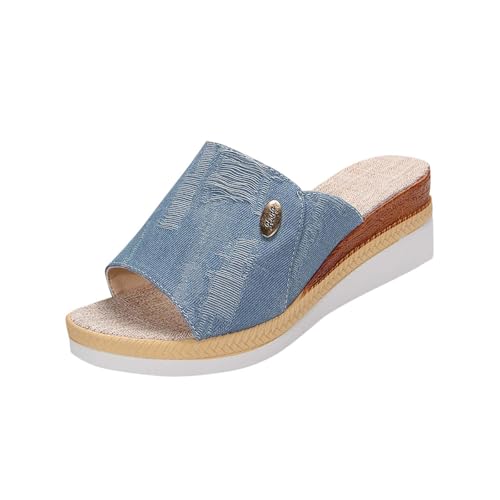 Pantuflas de plataforma para mujer, boca de pez, sandalias de cuña con parte inferior gruesa, transpirables, puntera abierta, zapatos, A 220 Azul Claro, 38.5 EU