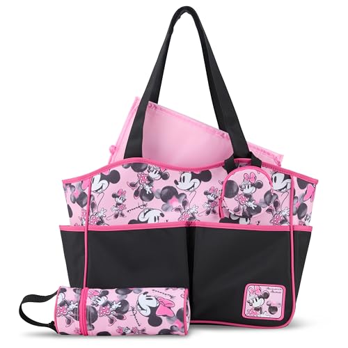 Image of Disney Cudlie Diaper Tote Bag for Moms | Large Spacious Travel Diaper Tote for Baby Boy and Girl | 17-Inches Wide Multi-Functional Baby Bag with Cute Patterns