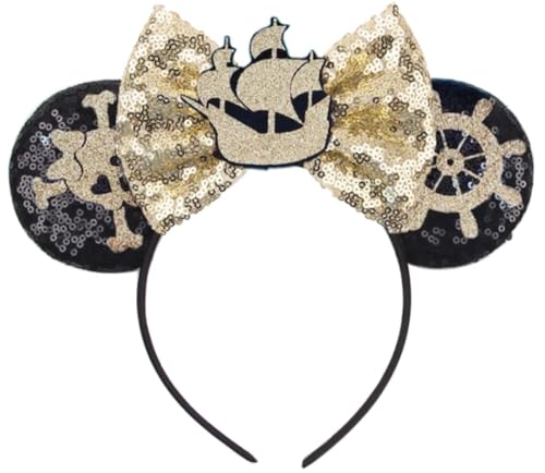 CLGIFT Princess Minnie Ears,Pick your color, Flower Minnie Ears, Floral minnie ears, Purple Sparkle Mouse Ears (Pirate Black)