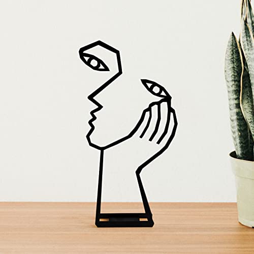 Kolymax KMWG019-UK Creative Abstract Decor The Thinker Statue Face & Hand Statues And Sculptures，Metal Hand Crafted Meditation Abstract Modern Sculptures Office Desk Decor Keep Silence Figurine