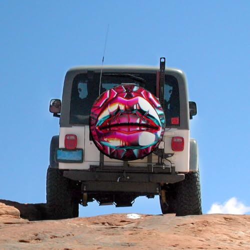 Image of Pink Funny Rose Lips Spare Tire Cover Wheel Tyre Covers Travel Trailers Protectors Weatherproof Dust-Proof for Camper Trailer Truck Rv Universal 28inch