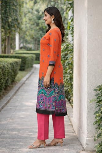 Image of Women's Cotton Blend Unstitched Kurti Set for Women | A-Line Style Dress Material | 2-Piece Traditional Ethnic Wear Suit Fabric