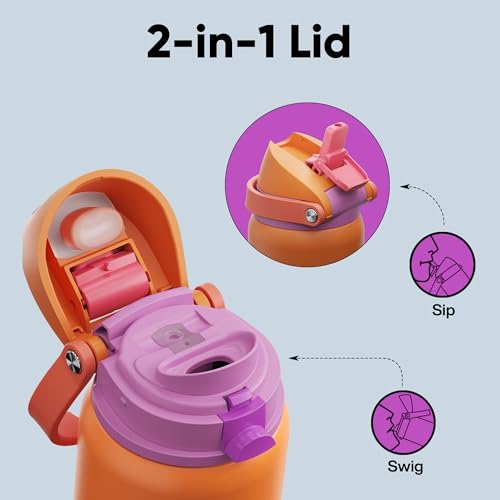 Image of Insulated Water Bottle with Straw - Encool Stainless Steel Water Bottle with Push Button Lid, Leak-Proof & BPA-Free, Keeps Cold for 24 Hours for Sports, Travel, Gym (32 oz, Tiger Eye)
