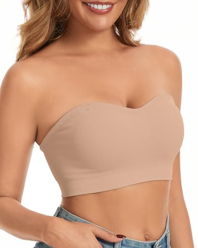 Image of WOWENY Strapless Bras for Women Bandeau Bra Wireless Non-Slip Silicone Seamless Padded Tube Top Bra