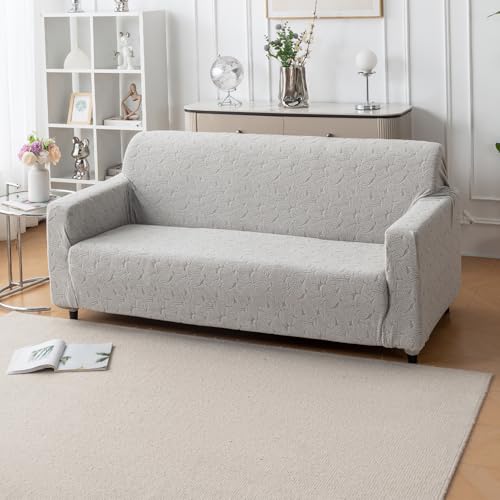 Image of House of Quirk Universal Jacquard Fabric Sofa Cover - Soft, Stretchable Couch Slipcover for 5-Seater (3+1+1), Flexible Fit, Wrinkle-Resistant & Easy to Clean (Grey)