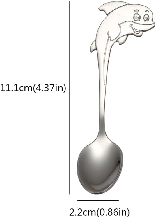 Tea spoons Stainless Steel Spoon Short Handle Coffee Spoon Stirring Spoon Creative Dolphin Head Dessert Spoon Hook Spoon Suitable for Family Use 5 Small Soup Spoons Ice tea spoons (Color : Silver