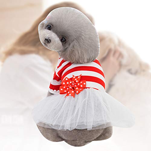Cuteam Cute Dog Clothes For Small Medium Dogs, Puppy Clothing Soft Bowknot Design Spring/Dog Striped Princess Dress For Outdoor Christmas New Year - Navy Blue M #TOP2