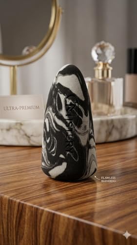 Image of Makeup Sponge (Black Marble) | Latex-Free Beauty Blender for Foundation, Concealer & Powder | Ultra Soft Blending Sponge for Wet & Dry Use | Streak-Free Flawless Finish Applicator