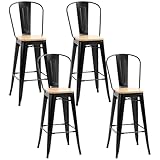 HOMCOM Lot de 4 tabourets de Bar Industriel avec Dossier Repose Pied Hauteur Assise 76 cm métal Noir Panneaux Multicouches Imitation Bois Clair