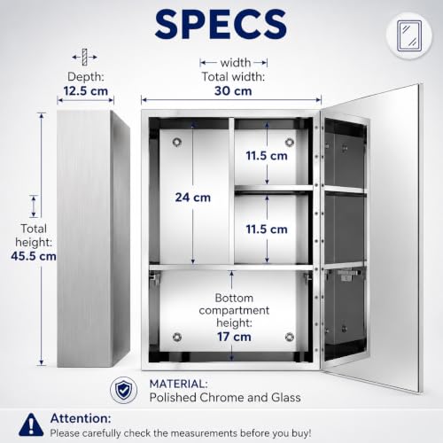 Image of Dropin (14x20 Inch, Chrome Finish 304 Stainless Steel Bathroom Mirror Cabinet, Heavy-Duty Storage Cabinet /Wall Mounted Mirror Bathroom Cabinet Separate Compartments for Storage