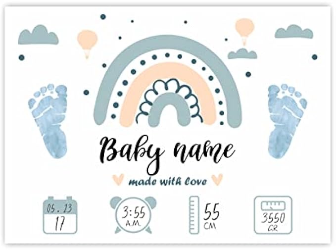 Hospital Birth Certificate | 8" x 11" Boho Rainbow Theme Baby Birth Announcement Sign | Baby Footprint Art | Footprints Keepsake for Mommy and Daddy | 1 Set - CSZ-009