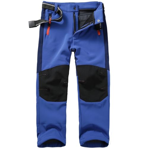 Pantalón de esquí Softshell para niños, pantalón cargo térmico acolchado, pantalón de nieve para niños y niñas, pantalón de invierno para exteriores, pantalón de senderismo, azul oscuro, 14-15 años