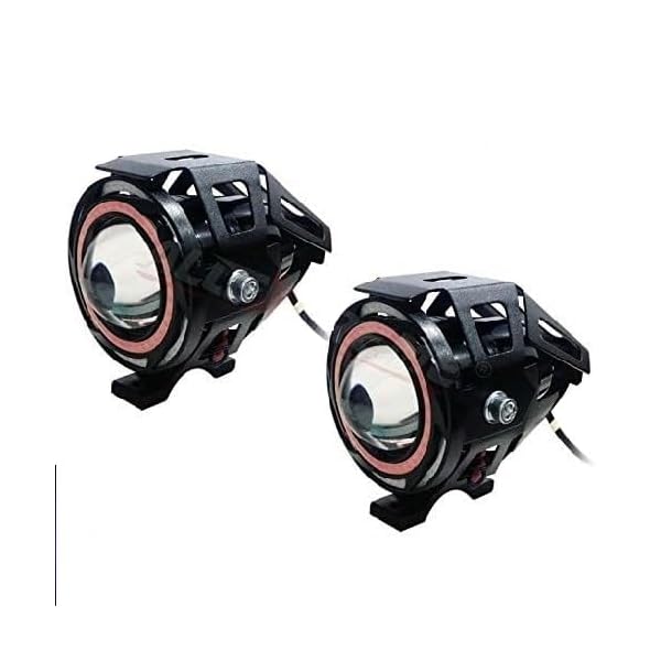 AllExtreme EXU7R1P U7 CREE LED Rainbow Style Hybrid Fog Light Waterproof Driving Work Lamp with Hi/Lo Beam and Angel Eyes Ring for Motorcycle and Cars (12W, Rainbow, 2 PCS) (Red)
