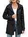 CMTOP Übergangsjacke Damen Baumwolle Softshelljacke mit Kordelzug Elegant Hooded Übergangsmantel mit Hornschnalle Leichte Atmungsaktiv Jacke Outdoor Parka für Frühling Sommer Herbst(Schwarz, L)
