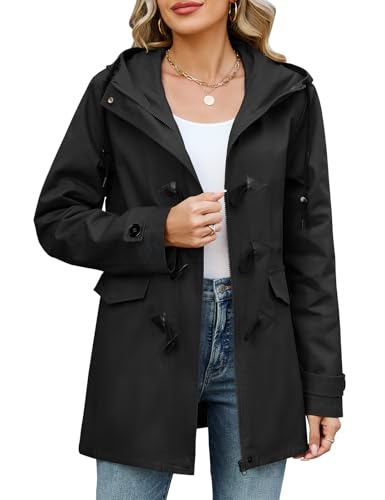 CMTOP Veste Femme mi Saison Parka en Coton avec Boutons en Corne Élégante Blouson avec Capuche Manteau Décontracté Militaire Printemps Automne Zipper...