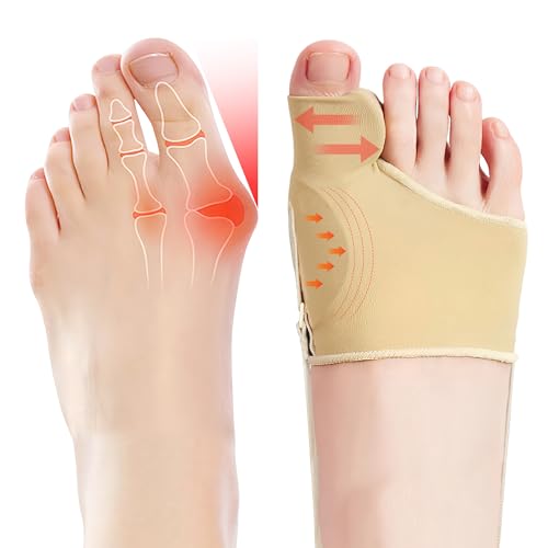 EASICUTI 2 Pairs Bunion Corrector Big Toe Straightener with Splint & Gel Pads Toe Separators Spacers for Hallux Valgus Correction Protector Pain Relief Non Slip Socks for Day Night Support Beige