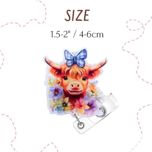 YJ Premium 8PC Highland Cow Badge Reels ID Clip Name Card Holder Gifts