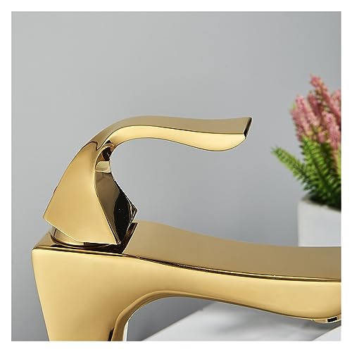 Mitigeur de lavabo haut poli doré et noir à commande unique - 5