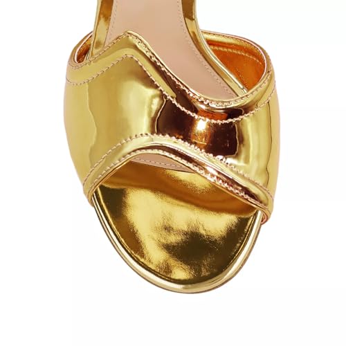 Image of Women's Metallic Open Toe Heels Sandals Back Zipper Dressy Heels Ankle Strap Heels for Party Wedding