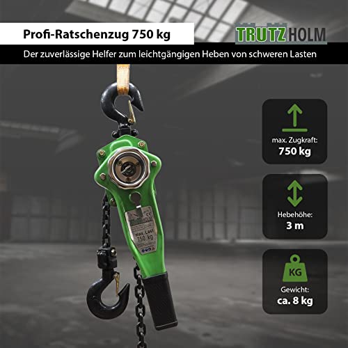 Foto von TRUTZHOLM Ratschenzug Ratschenkettenzug 0,75t 1,5t 3t 6t Ratschenzug Kettenzug Hebezug Flaschenzug verschiedene Modelle (750 kg)