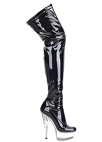 Ellie Shoes Women's 609-Fantasy Thigh High Boots - Dancer Stiletto, Black Clear 5