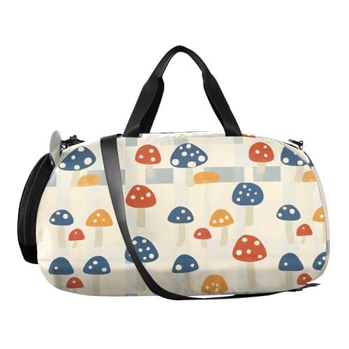 Duffle Bag for Boys or Girls with Shoes Compartment, Colorful Mushroom Print Sports Travel Bag Overnight2