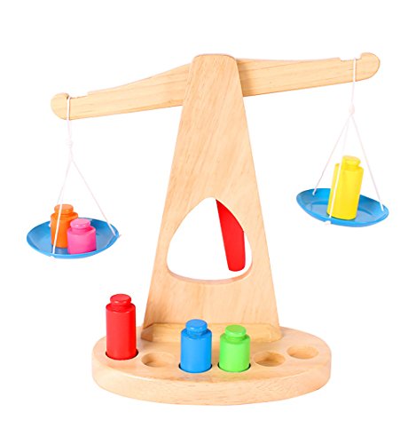 Preschool Educational Toy Wooden Balance Scale Toy with 6 Weights for Kids