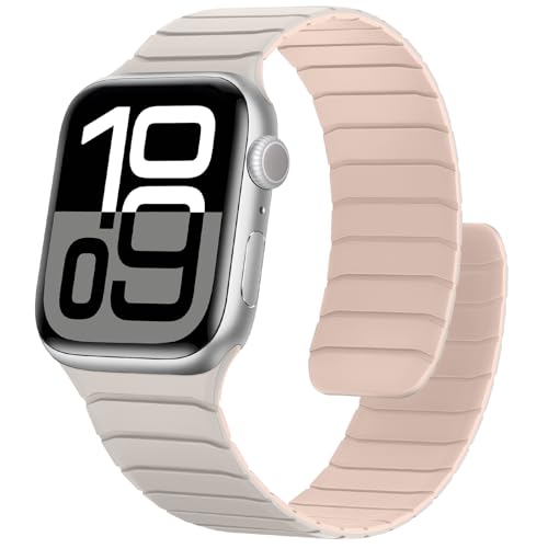 Ya en manzanajugosa.com: Sixmoat Correa de Silicona Magnética Compatible con Apple Watch 42mm(Series11/10) 41mm 40mm 38mm, Cómoda Pulsera Deportiva Resistente al agua para SE Series 11 10 9 8 7 6 5 4 3, Starlight-Rosa