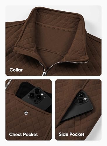 Jmierr Mens Quilted Sweatshirt Casual Long Sleeve Outdoor Mock Collar 1/4 Zip Pullovers Sweatshirts Fall Sweaters Jackets With Pockets thumb #3