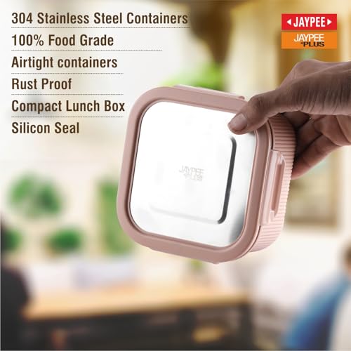 Image of Jaypee Plus Ultima Micro Seal Microwave Safe Air Tight Food Storage Container 800 ml Inner Stainless Steel Rib Design Spillproof Lunch Box for School, Office, Ideal for Snacks and Meal, Pink